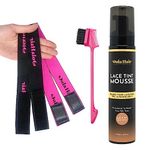 Dolahair Lace Tint Mousse for Wigs Melt, Wig Tint Spray Foam Melting Hair mousse for Lace Wigs Human Hair with 2 Pcs Lace Melting Band (Medium Brown)