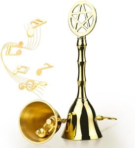 Tirmanaz Brass Small Hand Bell, 4.92" H Pentagram Handbells, Decorative Dinner Altar Bell for Witch Wiccan Inspired Meditation Ritual Pagan, Clear Negative Energies