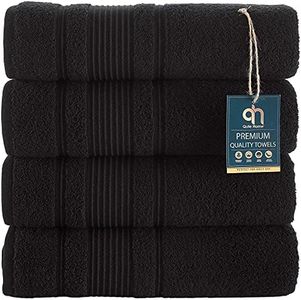 (Bath Towel - Set of 4, Black) - 4 Pack Bath Towels Set Premium Quality Luxury Turkish Cotton Absorbent and Super Soft - Black