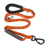 Tactical Dog Leash Heavy Duty, 4-5FT Shock Absorbing Bungee Dog Leash with 2 Padded Handle And Car Seatbelt for Medium Large Dogs,orange