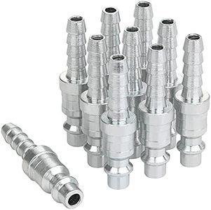 JOROY 1/4 Air Plug with Hose Barb, Industrial M-Type Fittings, 1/4 Inch Flow Size. 1/4 Inch Hose Barb, Steel Material, 300PSI, 10 Pieces Air Compressor Hose Fittings