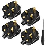 UK Plugs with 13 AMP Fused, 3 pin Mains Plug with Cord Grip Rewireable Heavy Duty Electrical Plug, Rubber Composite Plug, 4 Pack (Black)