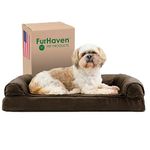 FurHaven Medium Plush & Suede Orthopedic Sofa Pet Bed for Dogs and Cats, Espresso