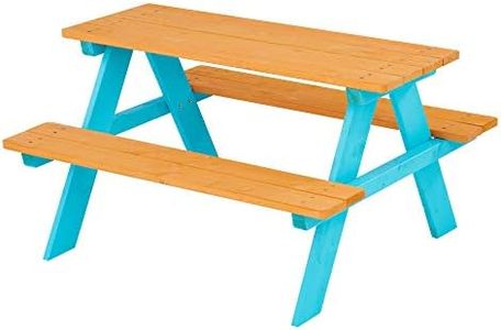 Teamson Kids - Wooden Outdoor Child Children Kids Picnic Table & Chair Bench Set - Brown/Aqua