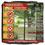 TheFitLife Magnetic Fly Screens for Doors - Heavy Duty Mesh Curtain with Full Frame Hook and Loop Powerful Magnets That Snap Shut Automatically (Black 158x206cm - Fits Doors up to 152x203cm Max)