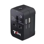 TSIM Universal Travel Adapter with 2 USB Ports | All in One Multi Type Power Outlet for USA,UK,EU,AUS + an International Travel SIM for Your Next Trip