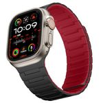 Suphart Strong Magnetic Bands Compatible with Apple Watch Band 49mm 46mm 45mm 44mm 42mm 41mm 40mm 38mm, Silicone Strap for iWatch Ultra 2 SE Series 10 9 8 7 6 5 4(49/46/45/44/42mm, Black-Red)