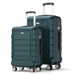 SHOWKOO Carry on Suitcase Sets 2 Piece 20+24 Inch Hard Shell PC+ABS Expandable Lightweight Durable Trolley Travel Cabin Luggage with Spinner Wheels TSA Lock, Green