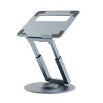 Krevia Foldable Laptop Stand | Aluminium Alloy Adjustable Tablet Holder with 360 Swivel Base Rotating Computer Stand | Swivel Desk Laptop Extension Stand MacBook Pro Air iPad Pro(Grey)