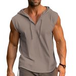 Cooleep Mens Vest Tank Tops Summer Sleeveless Hoodies Cotton Gym T Shirts Workout Sports Muscle Vests for Men Grey 3XL