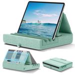 KDD Tablet Pillow Holder, Foldable iPad Stand for Lap, Bed and Desk -Tablet Soft Pad Dock with Pocket & Stylus Mount Compatible with iPad Pro 12.9, 10.5, 9.7 Air Mini 6 5 4 3, Kindle, E-Reader, Green