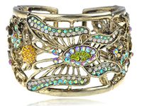 Alilang Multi-Color Antique White Opal Synthetic Peridot Synthetic Topaz Rhinestones Butterfly Cuff