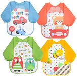 Vicloon Bibs with Sleeves, 4 Pcs EVA Unisex Feeding Baby Bibs Waterproof Long Sleeve Bib Apron Lovely Cute Cartoon Bibs for Infant Toddler 6 Months to 3 Years Old