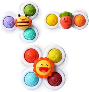 ALASOU 3PCS Pop Suction Cup Spinner Toys for 1 Year Old Boy Girl|Novelty Spinning Tops Toddler Toys Age 1-2|Sensory Baby Toys for Toddlers 1-3|12 18 Months Boy Birthday Gift for Infant