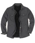 Mens Shacket Flannel Shirt Jacket for Men Sherpa Fleece Lined Plaid Shirts Long Sleeve Snap Button Up Solid Grey XL