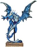 Hmusnwol Dragon Statue-Collectible Figurines Fantasy Gothic Beast - 10.5" Tall Collectible Dragon Sculpture Decor with Blue Orb