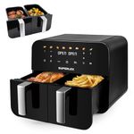 SUPERLEX 9L Dual Air Fryer Digital, 2 x 4.5L Dual Baskets with Visual Window, Multi-Function Cooker with 8-in-1 Programmer for Frying, Roaster, Bake, Grill, Chips, Non-stick Coating