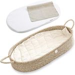 BEBE BASK Premium Baby Changing Basket - Handmade Natural Seagrass Moses Basket - Luxury Leaf Liner - Thick & Waterproof Bamboo Pad - Vegan Leather Baby Changing Mat - Baby Changing Pad