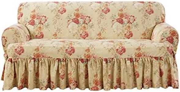 Sure FIT Waverly Ballad Bouquet 1 Piece T Cushion Loveseat Slipcover in Blush