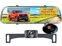 Backup Camera Mirror HD 1080P - Plug and Play Easy Set up Color Night Vision Rear View Mirror with License Plate Camera for Car Truck SUV Waterproof DIY Guide Lines AMTIFO A1