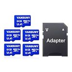 VANSUNY 5 Pack 64GB Micro SD Card, 4K Camera Pro, UHD Video for GoPro, Action Camera, Drone, Smartphone, R/W up to 100/35MB/s MicroSDXC Memory Card UHS-I U3 A1 V30