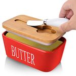 Butter Dish with Lid, Butter Dish, Ceramic Butter Dish with Knife 640ml Large Capacity with Double Silicone Seals for Better Freshness, Butter Dish with lid Perfect for Room Decor Kitchen Decor Red