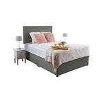 GHOST BEDS Prague Divan Bed Set + 10" Memory Sprung Mattress + Free 20" Headboard AVAILABLE (Grey Plush Velvet, 3FT6 LARGE SINGLE)