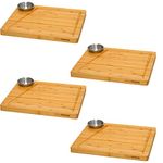 DuneDesign Set of 4 - Bamboo Serving Board with Dip Bowl - 30x25cm Wooden Steak Plate Food Platter