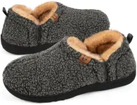 LongBay Men's Fuzzy Slippers Comfy Memory Foam House Shoes Slip-On Warm Winter Indoor Outdoor with Elastic Gores Grey 7-8