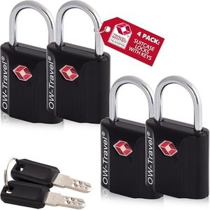 OW-Travel Cadenas clé TSA pour Valise. Cadenas Clef Antivol pour Bagages Casier Rangement Tente Camping. Bagages Cadenas USA. Accessoires de Voyage Avion. Verrou a Cle Valise 4 Noir