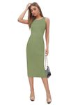 KERI PERRY Women's Olive Green Lycra Solid Bodycon Western Dress | Dress for Women | A line Dress | Winter Dress | Western Dress | Latest Women Dress | Trendy Dress | Midi Dress