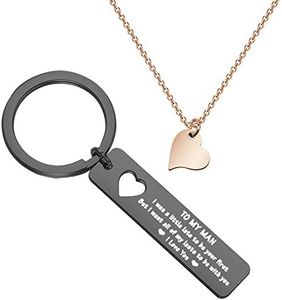 BEKECH to My Man Keychain Necklace Set Husband Wife Boyfriend Girlfriend Couples Gifts I was A Little Late to Be Your First But I Want All of My Lasts to Be with You, Stainless Steel