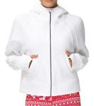 THE GYM PEOPLE Women's Full-Zip Up Hoodies Jacket Fleece Workout Crop Tops Sweatshirts with Pockets Thumb Hole White