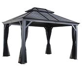Sojag 12' x 16' Mykonos Double Roof Hardtop Gazebo Outdoor Sun Shelter, Black