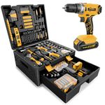 Sundpey 267-Piece Tool Kit with Drill - Basic General Home Complete Repair Portable Tool Set with 21V Cordless Drill & 2.0Ah Battery & Charger in Drawer Storage Toolbox for Apartment Office Garage