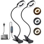 2-Pack LED Clip Light, Desk Clamp Lamp 10 Dimmable Brightness 3 Light Modes, 360° Flexible Gooseneck Clip Lamp for Reading, Painting, Craft, Studying