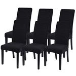 JuneJour Dining Chair Covers Set of 6 Stretch Removable Washable Kitchen Chair Slipcovers Elastic Spandex Fabric Chair Protector Covers for Dining Room(A-b-knitted Black)