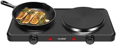 VonShef Electric Hob - Portable Electric Hot Plate Double with Dual Temperature Controls, 2500W, 2 Ring Table Top Stove for Cooking, Warming, Boiling, Frying, For Home & Caravan – Black