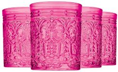 Godinger Old Fashioned Whiskey Glasses, Drinking Glasses, Vintage Decor, Glass Cups, Water Glasses, Cocktail Glasses - Jax Collection, 12oz, Hot Pink, Set of 4