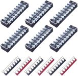 CEEYSEE 12pcs(6 Sets) 8 Positions Dual Rows Covered Screw Terminal Block 600V 25A + 6Pcs 8 Positions Pre-Insulated Black/Red Fork Terminal Barrier Strip 400V 25A (TB2508)