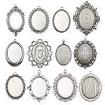 Youdiyla 10 Pendant Trays, 30x40mm, Blank Oval Cabochons Base Setting Bezel Frame Metal Cameo for Photo Pendant Jewelry Making (Antique Silver-HM278)