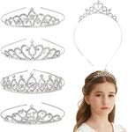 6Pcs Girls Princess Crystal Tiara Crown, FHDUSRYO Princess Silver Rhinestone Pearl Tiara, Bridal Wedding Crown Headband Hair Accessories for Women Birthday Wedding Prom Costume Party Pageant