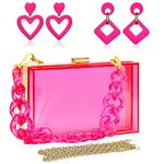 LaVenty Hot Pink Girl Party Outfit Hot Pink Girl Purses Acrylic Transparent Purses Clear Purse Clear Clutch Shoulder Bag for Women