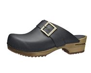 Sanita Urban Mule Clog | Original Handmade Wooden Leather Clog for Women | Sustainable Materials | Black | 6.5 UK