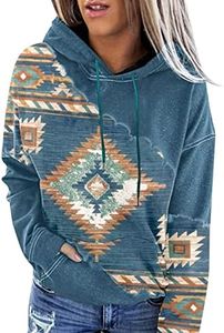 Lanaoree Women's Western Ethnic Print Comfy Hoodie with Long Sleeves and Pockets Western Shirts For Women Large