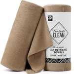 Fantasticlean Microfiber Towels for Cars, Tear Away Car Detailing Cloth Roll, RV Boat Drying Polishing, Edgeless Plush, Coral Fleece, Ultra Absorbent, Scratch-Free, 14" x 14", 20 Pack (Tan)