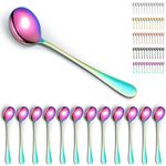 Kyraton Rainbow Soup Spoons 12 Pieces, Stainless Steel Titanium Colorful Plating Round Stainless Steel Bouillon Spoons, Table Spoons, Dinner Spoons, Dishwasher Safe