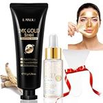 VEROA Peel Off Face Masks With Brush & Gold Serum,24K Gold Face Peel Mask Added Ginseng Extract,Deep Skin Clean Purifying Acne for Blackheads, Dirt, Oil Control, Pores Shrinking (50g+17ml)