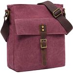 Messenger Bag for Women, Kasqo Vintage Small Crossbody Bag Canvas Satchel Leather Lightweight Shoulder Travel Bag for Men Women Work Business Burgundy