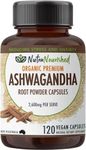 Premium Organic Ashwagandha Capsules (Vegan 120 Pills) - 2,600mg Withania Somnifera - Relieves symptoms of stress & mild anxiety - Ashwagandha Supplement for Energy Support